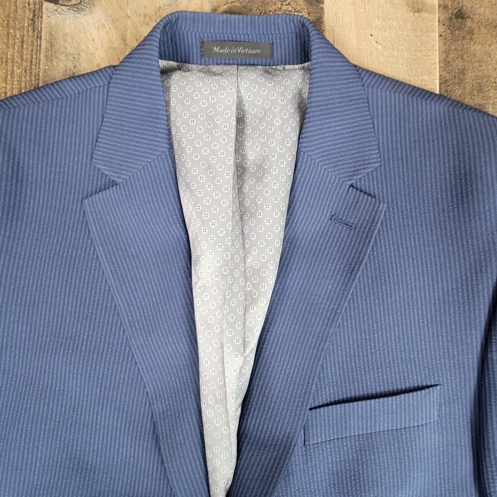 Ralph Lauren Green Label Textured Navy Mens 44L Blazer Sport Jacket Pinstripe - Picture 2 of 13